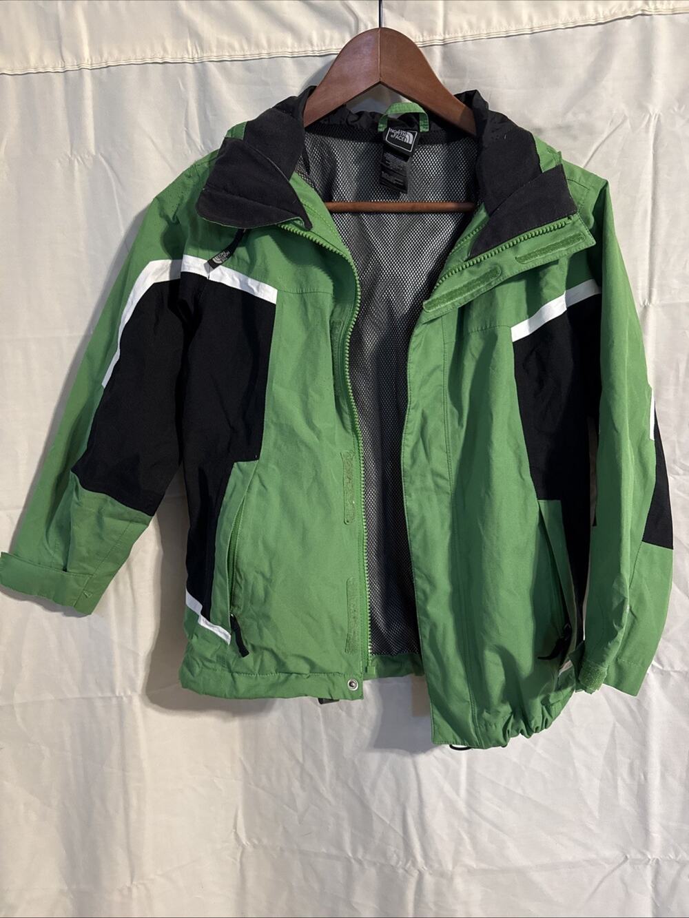 North Face Jacket Kids Small 7/8 Green Hyvent Hooded Full Zip Water Rain Boys
